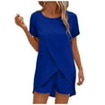 thumbnail image 1 of Birdeem Shorts Femme Col Rond Irrégulier Manches Courtes Taille Couleur Unie, 1 of 4