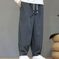 thumbnail image 5 of Plebaso Men's Corduroy Pants Drawstring Elastic Waist Casual Pants Loose Vintage Long Trousers for Men, 5 of 9