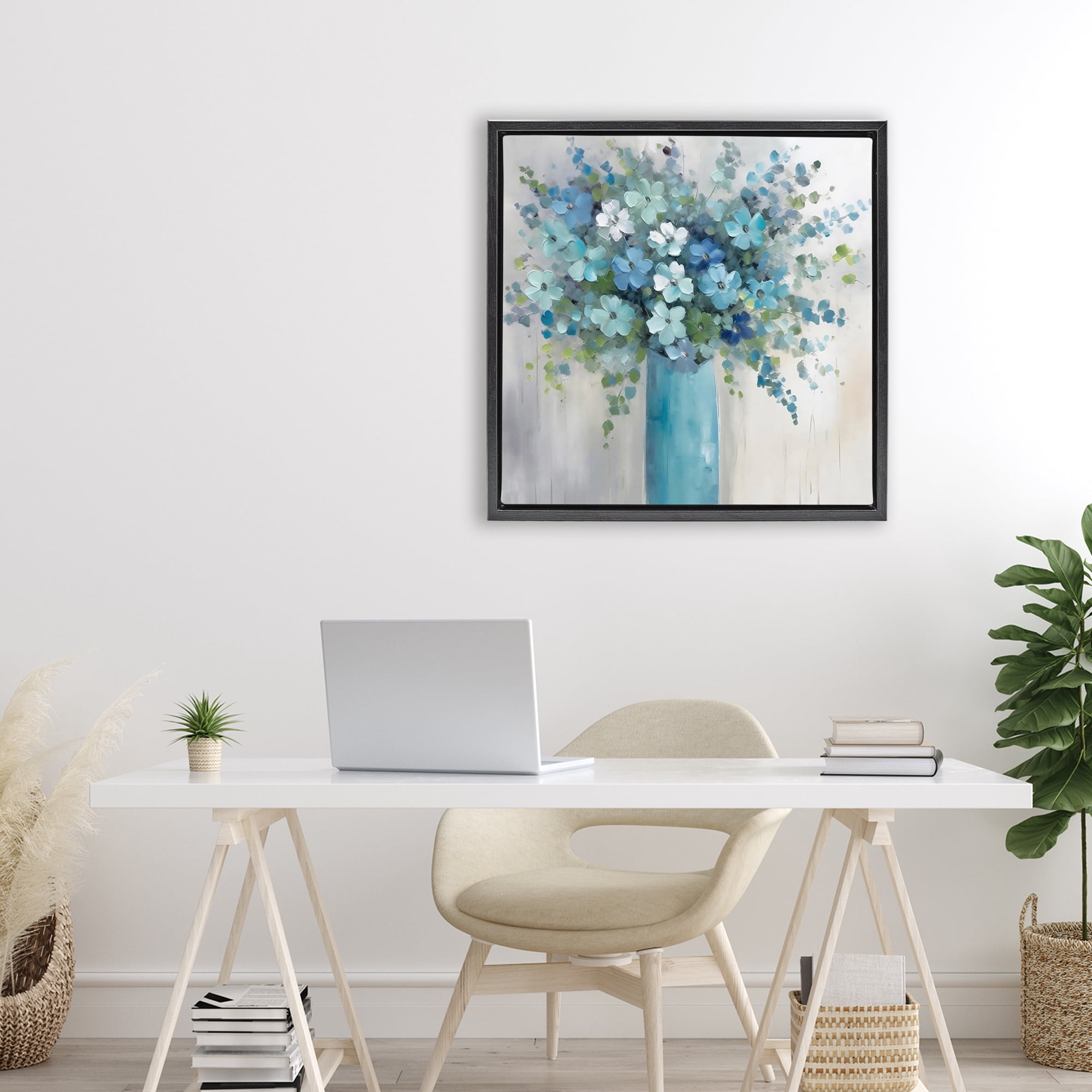 Stupell Industries Indigo Bouquet in Blue Vase Black Framed Floater Canvas Wall Art, design by Creative Studio