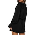 thumbnail image 4 of SAYOO Vestido Suelto de Verano para Mujer, Color Sólido, Manga Larga, Solapa, Manga Acampanada, Falda Atada de un Solo Pecho SAYOO casual, 4 of 6