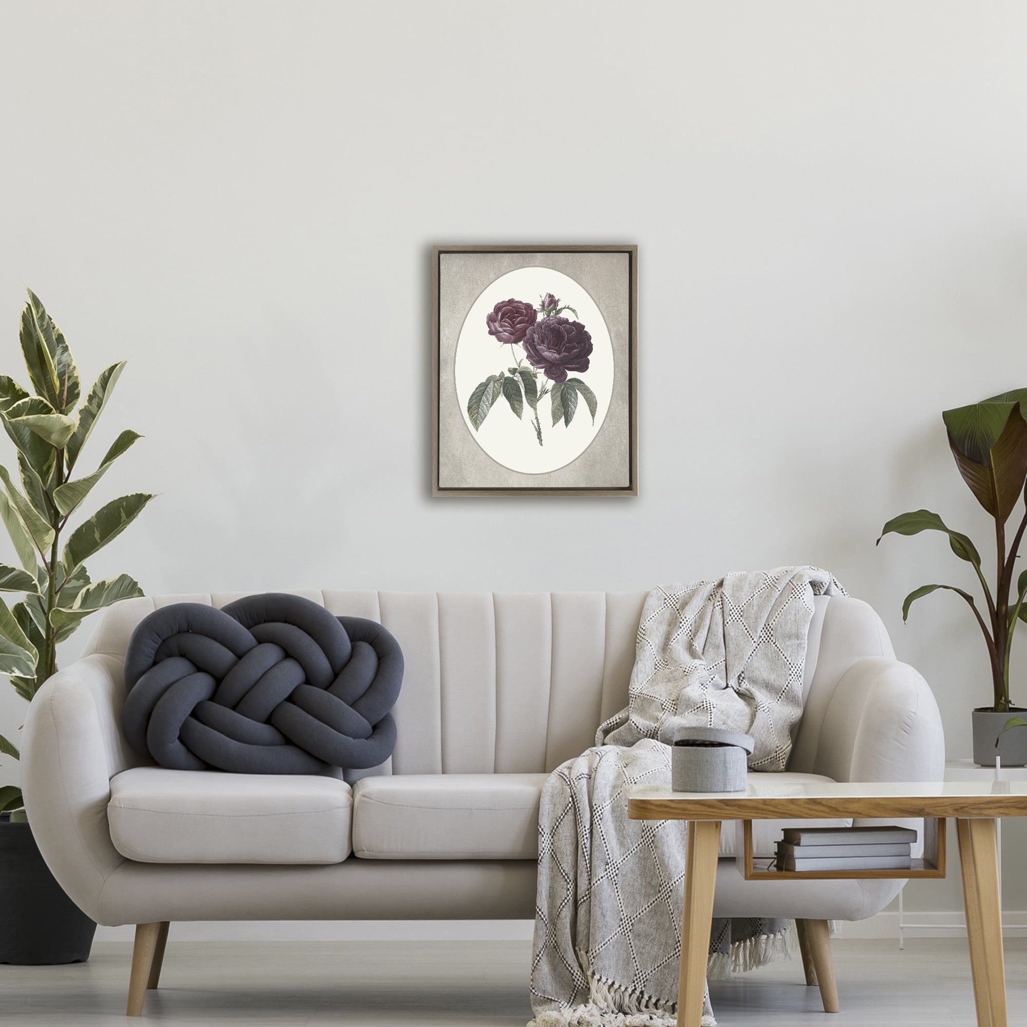 Vintage Blooms within Oval Brown Framed Floater Canvas Wall Art, design by Lettered and Lined
