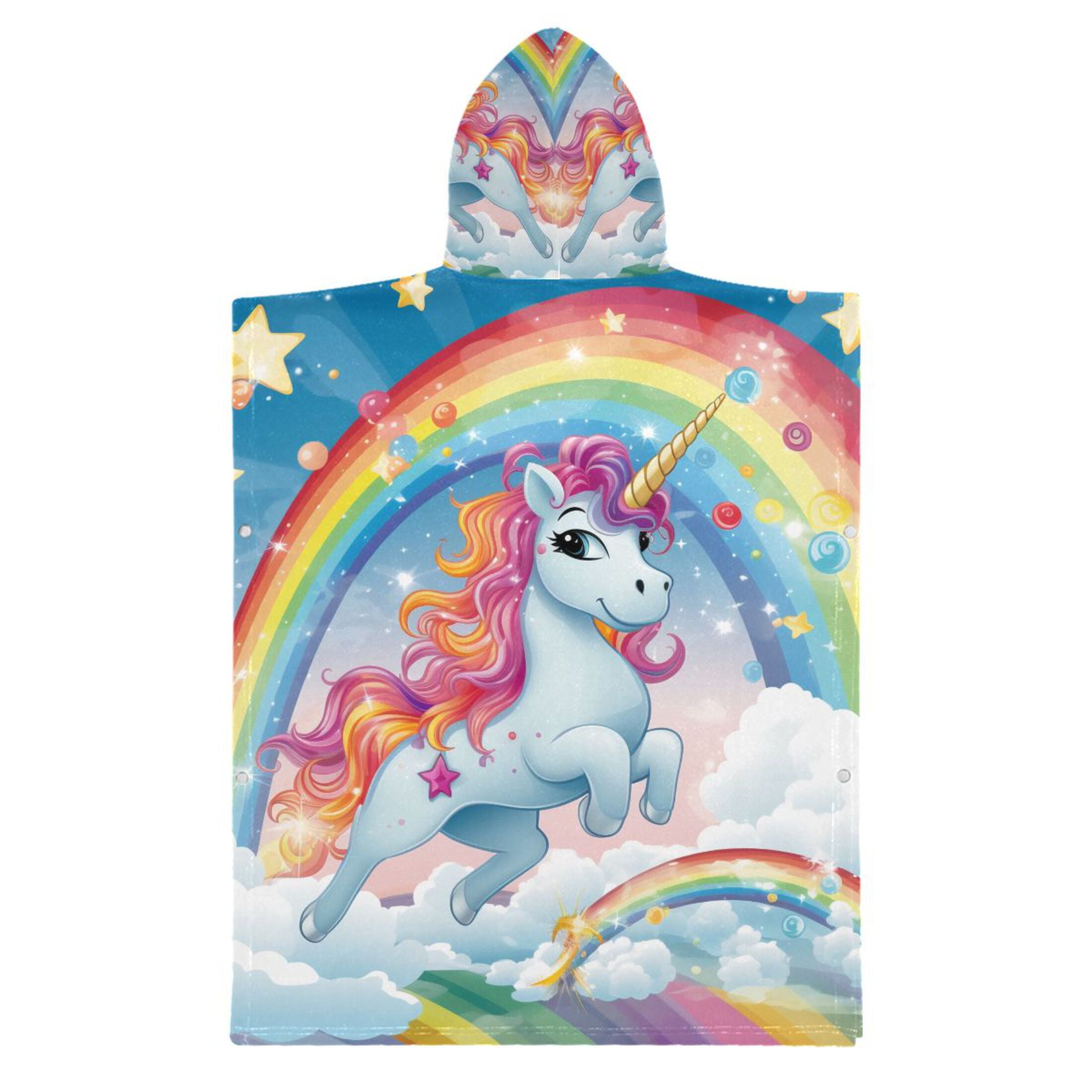 Cartoon Baby Unicorn and Rainbow Kid Hooded Beach Towel 35.4x27.5 inch Bath Poncho Towels Soft Absorbent Quick Dry for Boy Girl