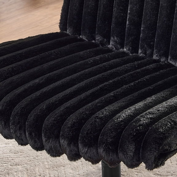 Blynn Adjustable Swivel Criss Cross Chair, Wide Seat Corduroy Office Chair for Home Office Vanity, Black