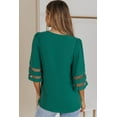 thumbnail image 3 of Women's Green Flare Sleeve V Neck Loose Blouse, 3 of 19