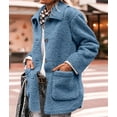 thumbnail image 5 of Women Winter Faux Fur Long Sleeve Lapel Button Down Pockets Fleece Jacket Casual Trendy Outerwear L, 5 of 9