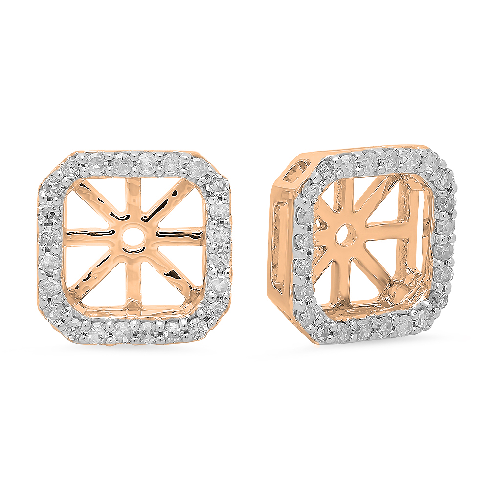 0.25 Carat (ctw) 14K Rose Gold Round White Diamond Removable Jackets For Stud Earrings 1/4 CT