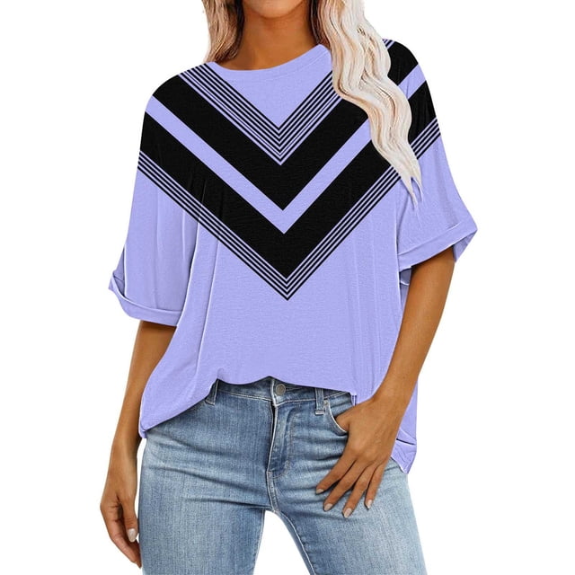 Blouses pour Femmes, Mode Décontractée, Manches Courtes Raccourcies, Chemise Ample Imprimée