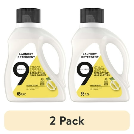 (2 pack) 9 Elements Liquid Laundry Detergent, Lemon Scent, Vinegar Powered, 65 fl oz