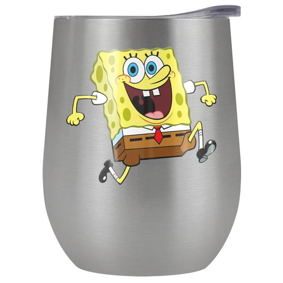 Spongebob Official Running Spongebob 12 oz Stemless Tumbler, Stainless Steel Travel Cup|Lake Tumbler|Insulated with Leak Resistant Slide-Lock Lid