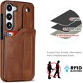 thumbnail image 6 of Design for Samsung Galaxy S23 5G Phone Case with Screen Protector Adjustable Wrist Strap Kickstand Credit Card Slot Slim Shockproof Hybrid Rugged Protective Cover for Women Men Brown, 6 of 14
