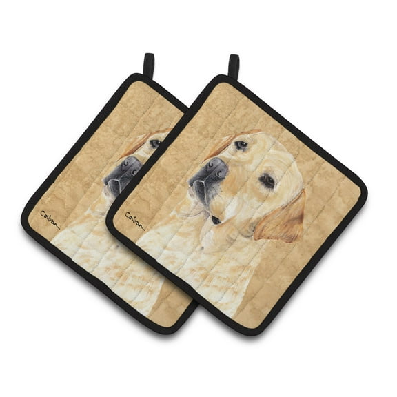 Carolines Treasures SC9133PTHD Labrador Wipe your Paws Pair of Pot Holders, 7.5HX7.5W, multicolor
