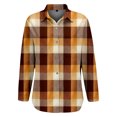 thumbnail image 5 of Xunmmm Button Down Shirts For Women Patchwork Pullover Plaid Printed Casual Long Sleeve Shirt Womens Blouses Coffee M, 5 of 7