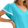 thumbnail image 2 of Blusa con mangas cortas con volantes, camisa con mangas cortas con volantes Dolman Camisa con mangas cortas con volantes de color puro confeccionada con cuidado, 2 of 5