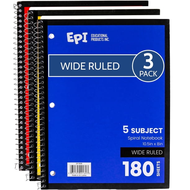 Cuaderno EPI de 5 materias, rayado ancho, 27 x 20 cm, 180 hojas, paquete de 3