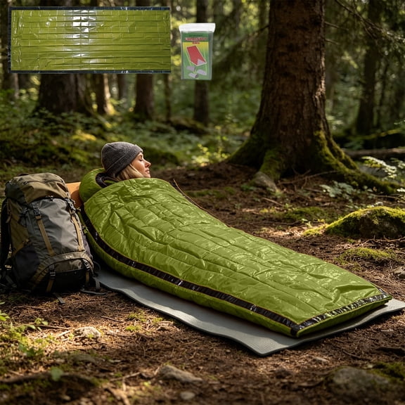 Summercome Emergency Sleeping Bag, 82.7 x 35.4 in Portable Thermal Waterproof Bivy Sack with Loud Survival Whistle & Drawstring Storage Bag for Outdoor Camping Hiking