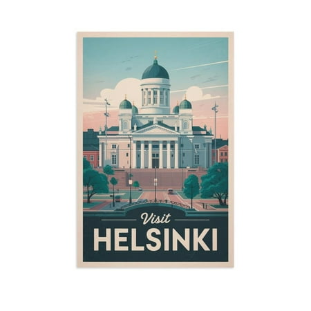 Helsinki Cathedral Classic Poster Retro Finnish Cityscape Travel Artwork Print Poster