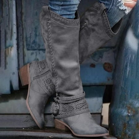 

Hunpta Boots For Women Cowboy Boots For Women Womens Cowboy Boots Vintage Hollow Out Buckle Boots For Women Cheshire Boots Shoes