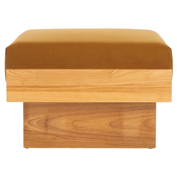 SAFAVIEH Tarilynn Mid-Century Velvet Ottoman, Mustard/Natural