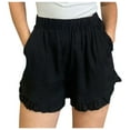 thumbnail image 1 of Timegard Cotton Linen Shorts for Women Ruffle Bottom Elastic Waisted Wide Leg Lounge Shorts with Pocket, 1 of 6