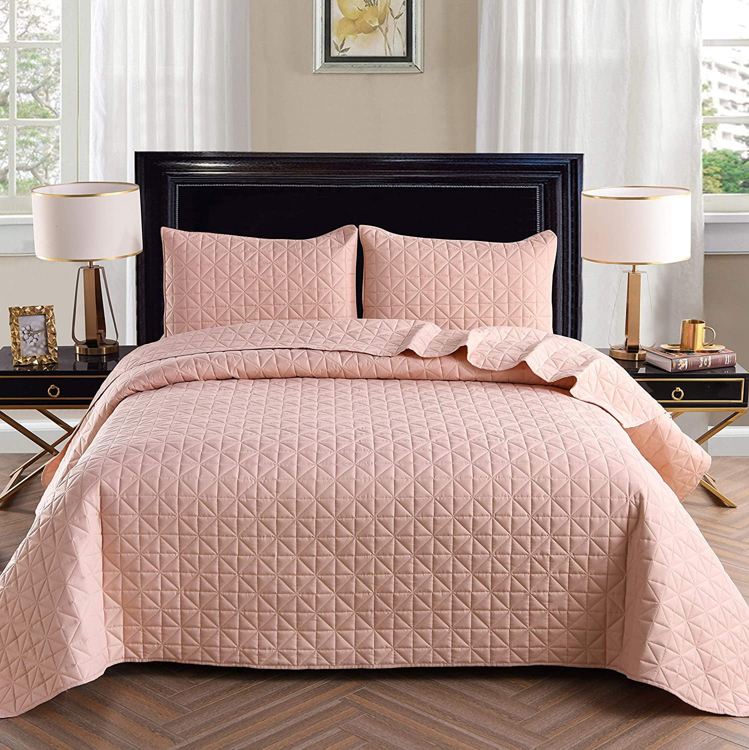 Reversible 3pc Queen Size Velvet Quilt Bedspread Coverlet Lightweight. 
