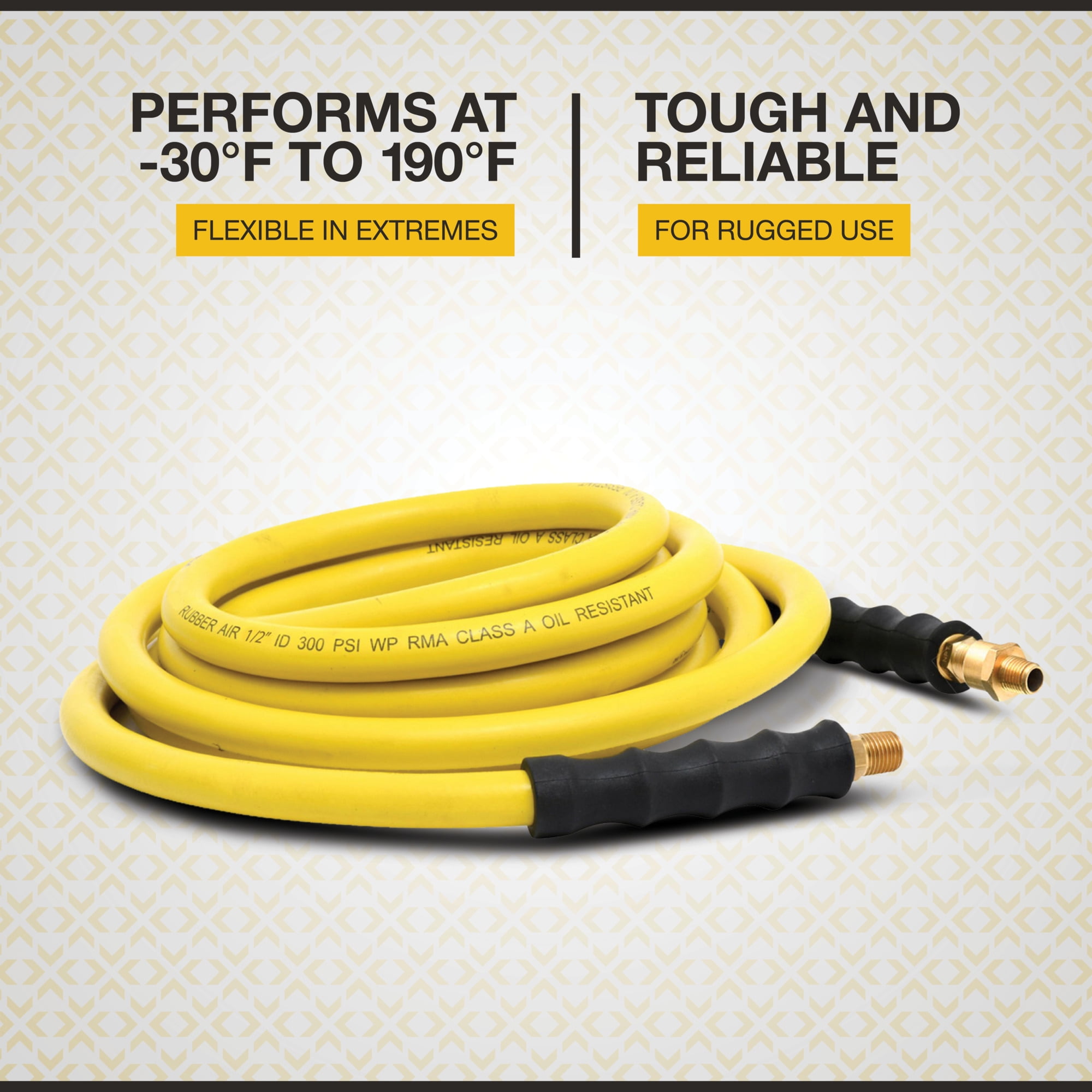 Klutch Oil-Resistant Rubber Air Hose with 1/2in.–3/8in. Reducer, 1/2in. x 50ft., 300 PSI