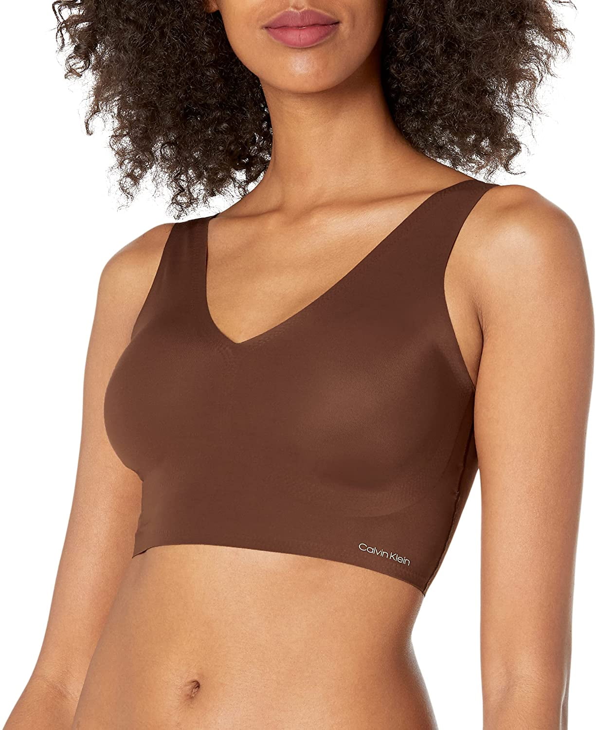 Calvin Klein Womens Invisibles Comfort Seamless Lightly Lined V Neck  Bralette Bra Large Chestnut 