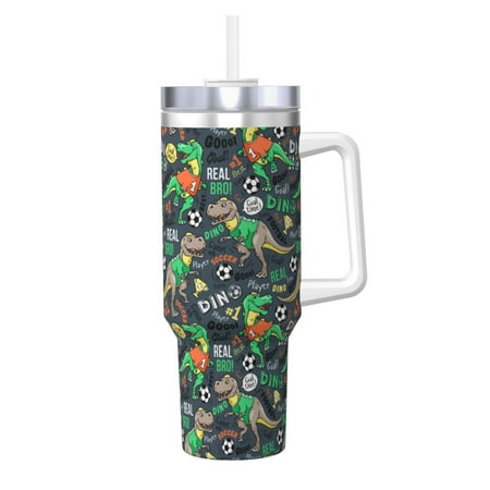 

Zeuib Dinosaur Plays Soccer Printed Insulated Stainless Steel Hot/Cold Coffee Cup 40oz Ice Bully With Handle Tumbler with Straw and Handle Insulated Water Bottle Travel Mug Cup