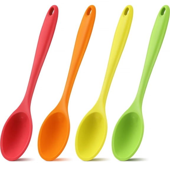 4 Pieces Silicone Mixing Spoon for Cooking Heat Resistant,Large Silicone Basting Spoon Utensil Spoon Non-stick Serving Spoon for Mixing,Baking,Serving and Stirring