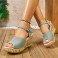 thumbnail image 2 of Rokment Women's Platform Wedge Dressy Sandals Trendy Casual Faux Wood Chunky High Heels Peep Toe Ankle Strap Summer Shoes for Daily Vacation Green Size 9.5, 2 of 8