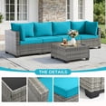 thumbnail image 3 of Ebello 3-Piece Modular Conversation Set, Outdoor Patio Sectional Sofa with Glass Coffee Table, Rattan Garden Furniture, GTQ(Peacock Blue), 3 of 6