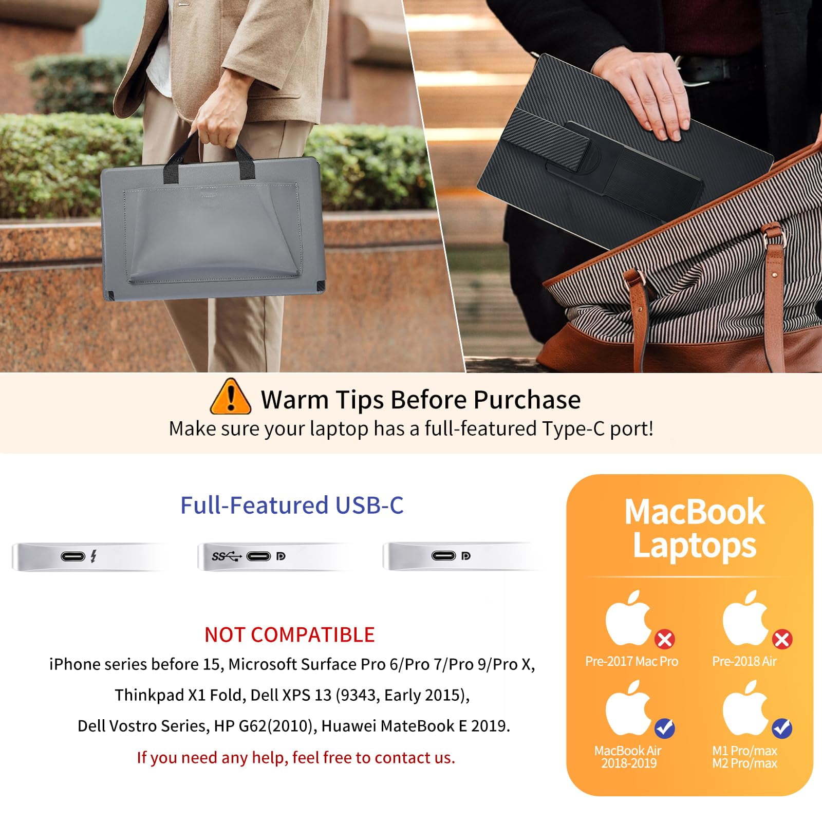 FORKA Laptop Screen Extender Monitor - 15.6" Triple Portable IPS FHD 1080P, Type-C/HDMI, Compatible with Windows & Mac
