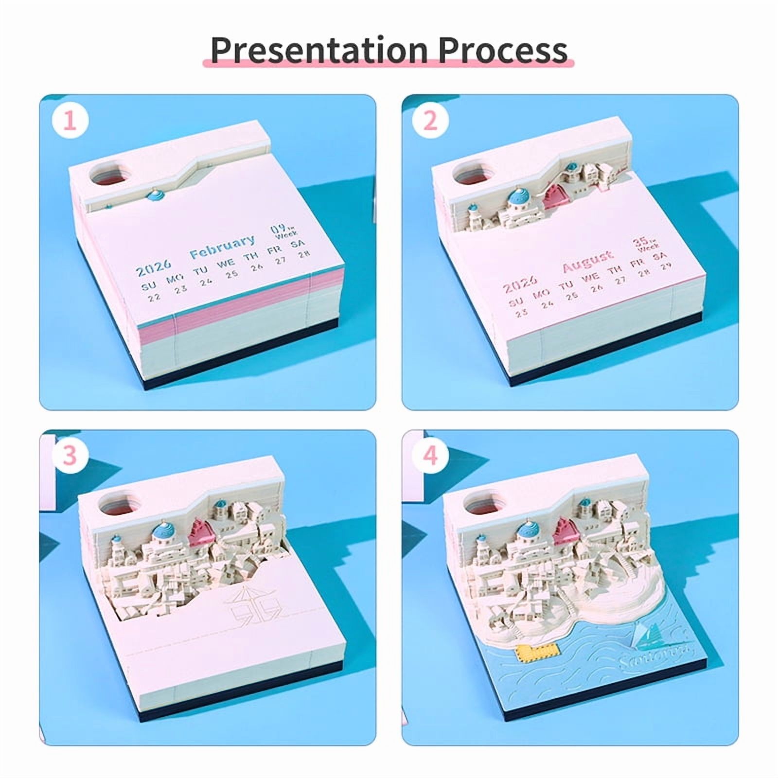 Time Piece Calendar 2026 Desk Calendar With LED Light 3D Tear-away Calendar Paper Carving Art Pad Notepad Gift Christmas