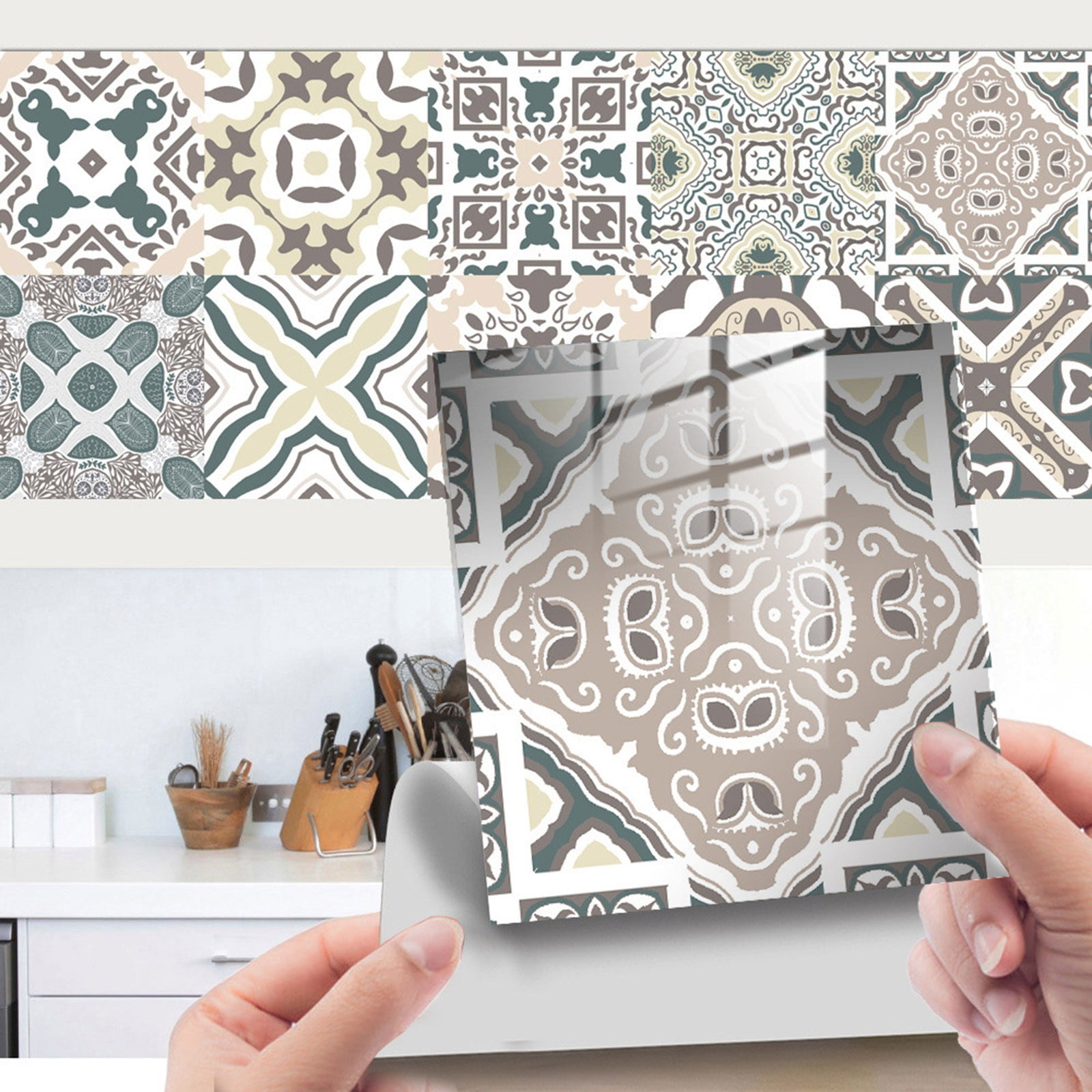 WANYNG 10pc Peel And Stick Ceramic Tile Paste 3D Lattice Ceramic Tile