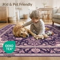 thumbnail image 4 of ODIKA 3'x5' Washable Throw Rug Stain Resistant, Low Profile, Non-Slip Pink Purple Damask Symmetrical Ornamental Ivory Border for Entryway, Kitchen, Mudroom, 4 of 7