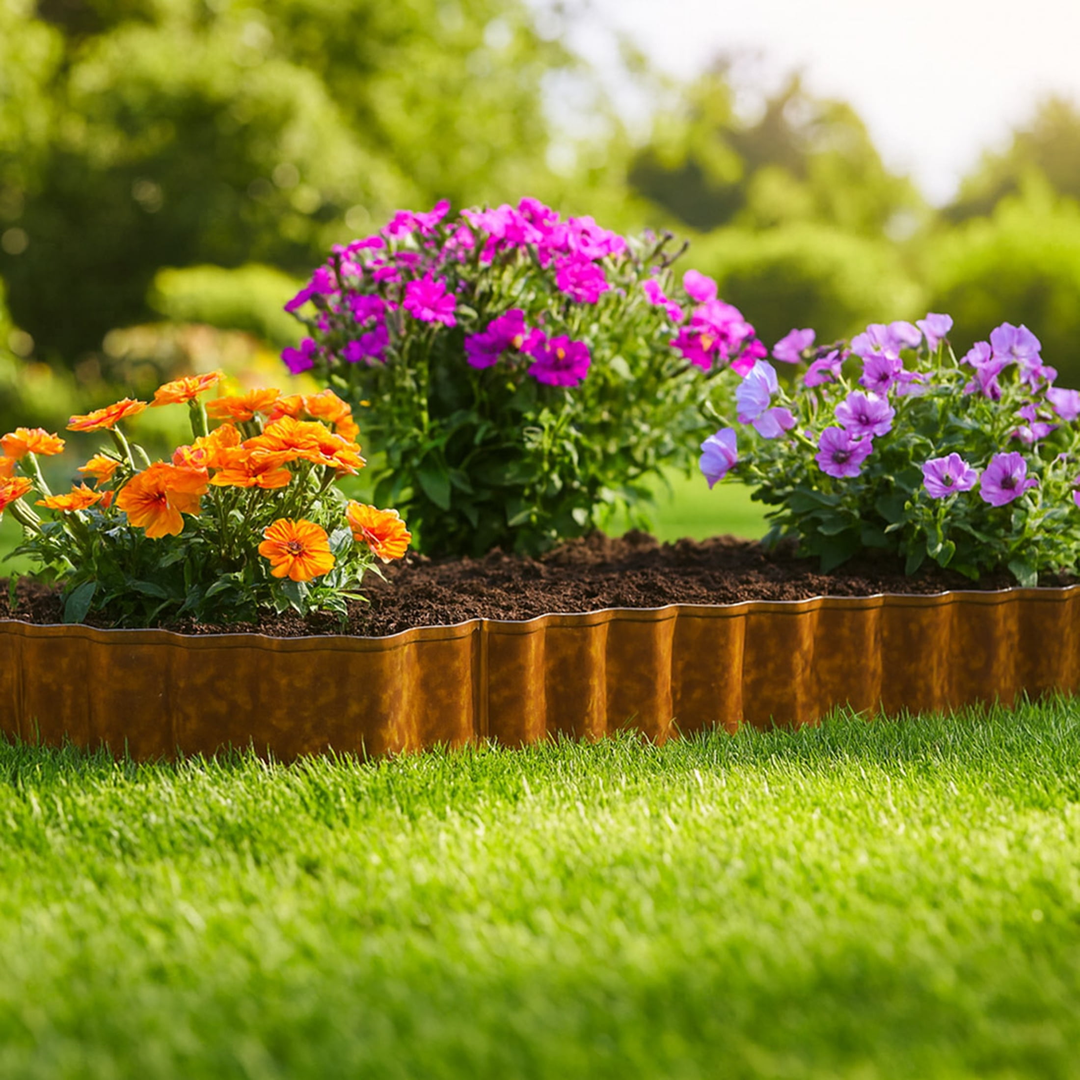 4W Galvanized Steel Garden Edging, 3" x 32.81' Corrugated Landscape Border, Flexible Lawn and Yard Edging Strip for Flower Beds and Tree Rings, Rust