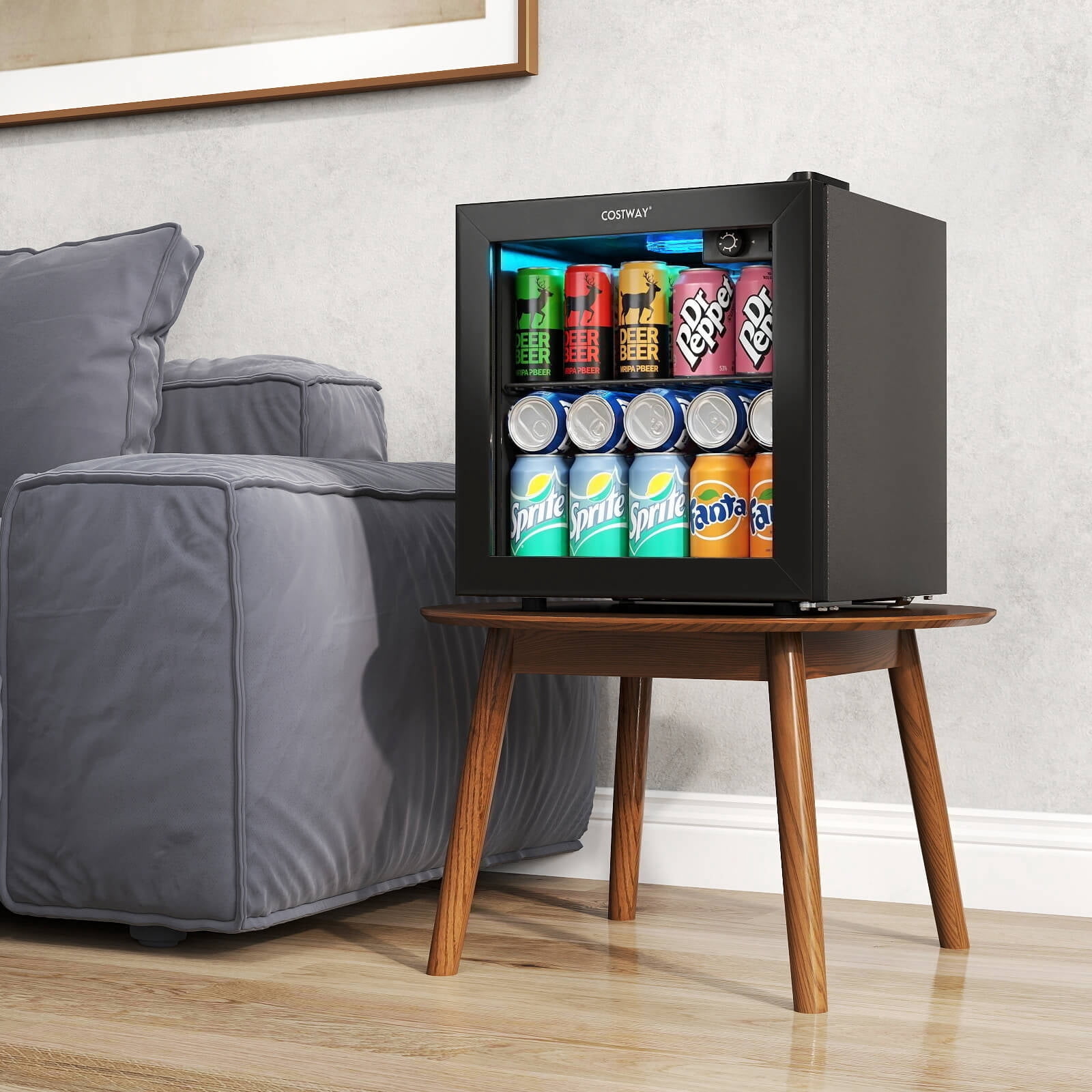Costway Beverage Refrigerator Cooler 1.3 Cu. Ft. 12 Bottles 55 Cans Mini Fridge for Wine