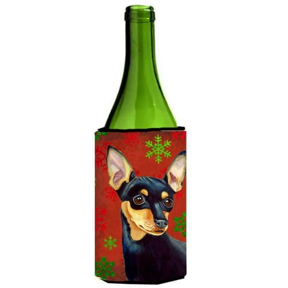 Min Pin Red And Green Snowflakes Holiday Christmas Wine bottle sleeve Hugger
