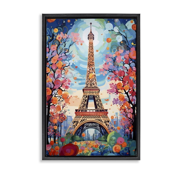 Stupell Industries Eiffel Tower Nighttime Bloom Black Framed Floater Canvas Wall Art, design by Creative Studio