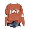 thumbnail image 3 of Meichang Sweatshirts d'Halloween pour Femmes Col Rond Chandails en Molleton Graphique Fantôme Mignon Imprimé Effrayant Manches Longues Vintage Chandail, 3 of 9