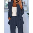 thumbnail image 3 of Women 2 Piece Outfits Plus Size Business Casual Long Sleeves Lapel Top Straight Leg Pants Suits Dark Blue S, 3 of 4