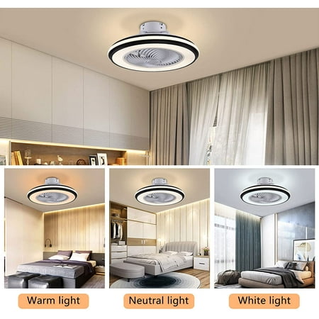 

OUKANING Black 20 inch Enclosed Low Profile Ceiling Fan with Light for Bedroom Kids Room