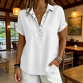 thumbnail image 2 of GUACER Women's Short Sleeve Cotton Linen Shirt Button Down Collared Blouse, Breathable Summer Top, 2 of 6