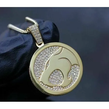 Aishvi Jewels 1.50 Ct Round Cut Real Moissanite Thundercats Pendant 14K Yellow Gold Plated Silver