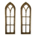 thumbnail image 3 of 36" X 12" Farmhouse Rustic Wooden Wall Window Arches Rustic Brown Dandelion - Wood Window, 3 of 12
