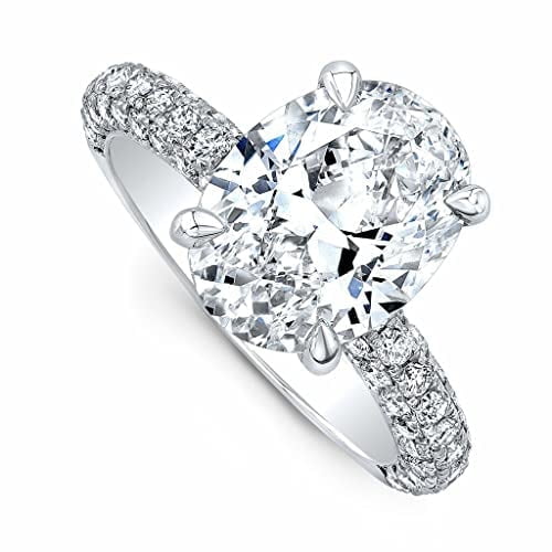 HeartsAndYou 3.5ct Oval Cut Moissanite Accent Ice Solitaire Engagement Ring for Women 18k White Gold over Silver Stylish