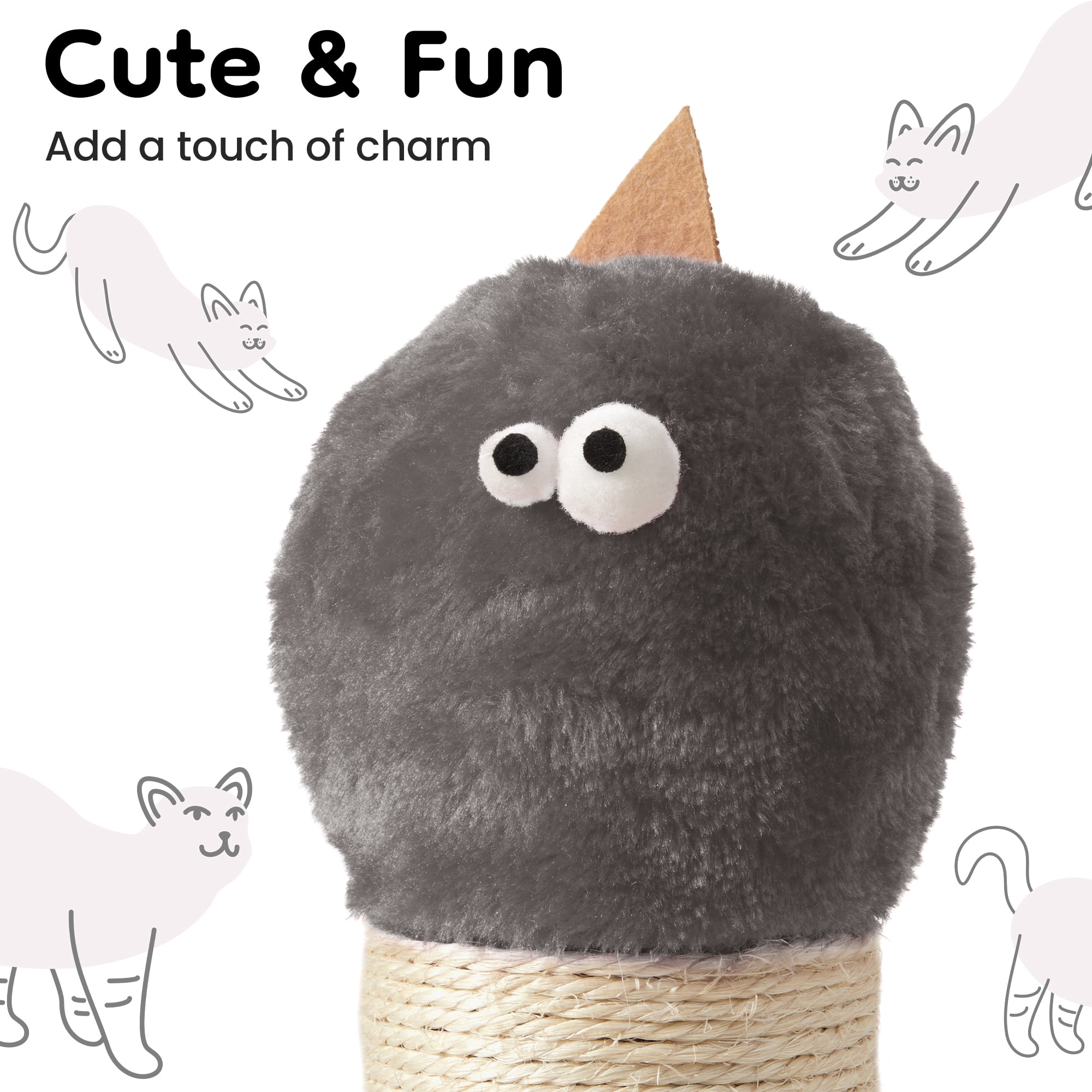 Mayincolor 22-Inch Cat Scratching Post , Durable Sisal Scratch Post for Indoor Cats, Monster-Shaped Cat Scratcher for Kittens & Large Cats, Grey