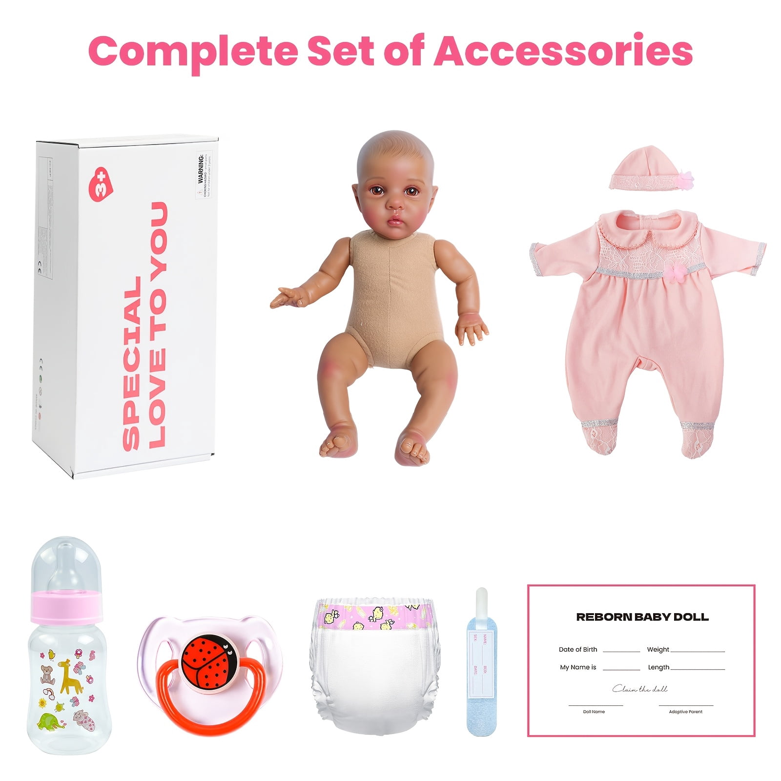 16 Inch Reborn Baby Doll Girl, Black Realistic Newborn Doll With Brown Eyes Pink Outfit, Lifelike Soft Body Baby Doll Collectible Toy For Role Play, Birthday Christmas Gift For Girls Age 3+
