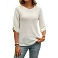 thumbnail image 1 of HongQid Hauts pour Femmes Manches 3/4 Col Rond Chandail en Tricot Gaufré Chemises Coupe Ample pour Sortir, 1 of 6