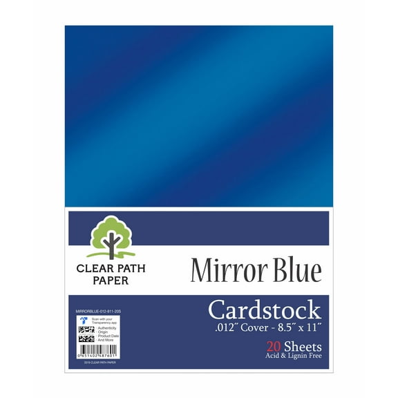 Mirror Blue Cardstock - 8.5 x 11 inch - .012" Thick - 20 Sheets - Clear Path Paper