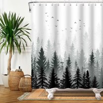 Lfeey Dark Green Misty Forest Shower Curtain, Natural Bathroom Waterproof Shower Curtain, 72x78 inches